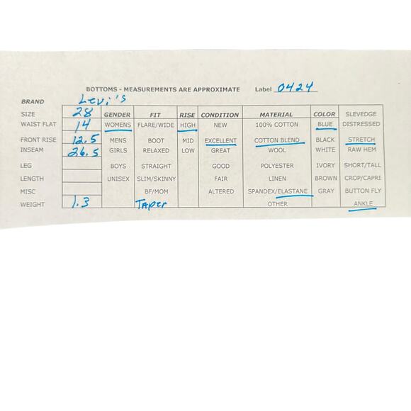 Levi's Women's High Waisted Taper Jeans Ankle Stretch Light Wash High Rise 28x27 - Picture 10 of 10